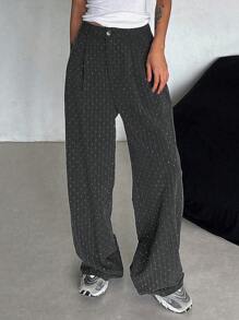 DAZY Women's Front Button Vertical Striped Rhinestone Embellished Casual Suit Pants Business Attire - Grey - View 1