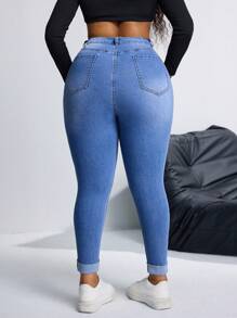 SHEIN SXY Plus Size Elastic Distressed Denim Jeans
