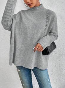 RueChic Jersey de cuello alto de manga murciélago