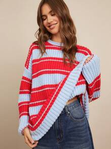 WESTFADE Jersey oversized casual de rayas para otoño