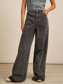 WESTFADE Premium 91% Cotton Denim High Rise Wide Leg Baggy Jeans