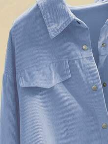 Women Loose Fit Striped Drop Shoulder Long Sleeve Shirt, Spring/Autumn,Long Sleeve Tops - Baby Blue - View 4