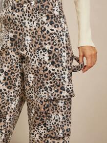 WESTFADE Pantalones de carga casuales de mezclilla de algodón 98% premium con estampado de leopardo