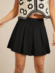 WESTFADE Coquette Stretch Cute Mini Tennis Pleated Skirt - Black - View 4