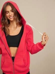 WESTFADE Summer 70% Cotton Fleece Two Tone Contrast Trim Zip Front Long Sleeve Oversized Boyfriend Hoodie