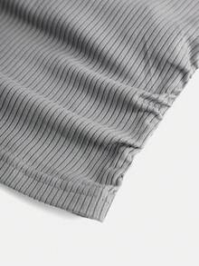 SHEIN Áo thun nhung họa tiết nơ thắt eo thời trang cổ chữ V trơn màu cho bé gái tuổi teen - Xám - Xem 3