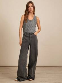 WESTFADE Premium 91% Cotton Denim High Rise Wide Leg Baggy Jeans