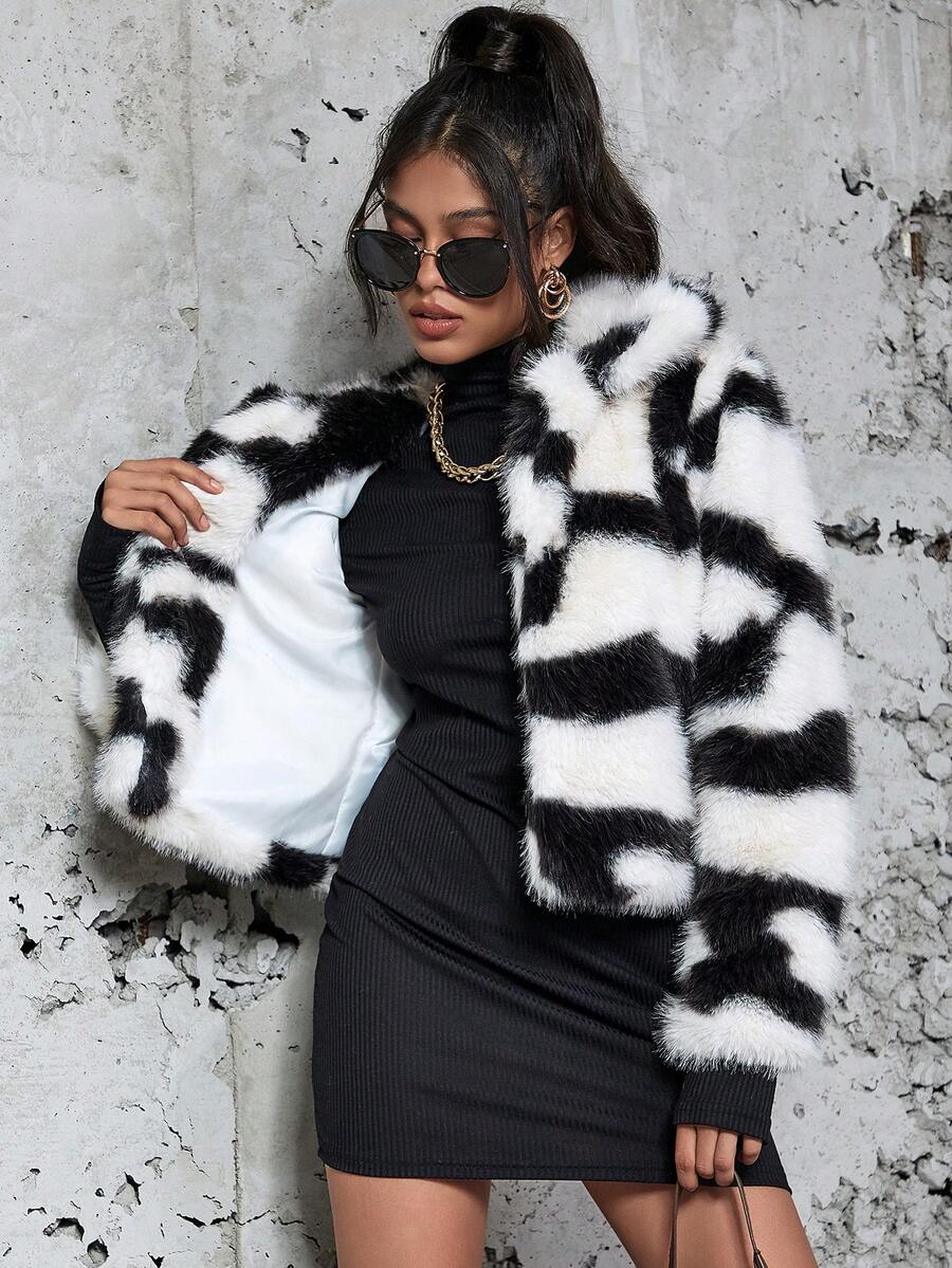 Eilly Bazar Women's Lapel Fluffy Long Sleeve Casual Jacket