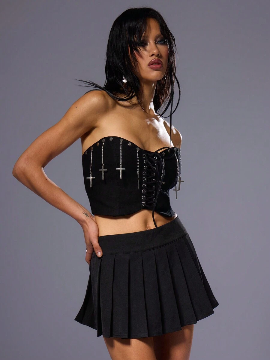 MUSERA Top bandeau sexy avec détails de chaîne, idéal pour les sorties, les vacances, le printemps, l'été, l'automne et l'hiver - Noir - Voir 1