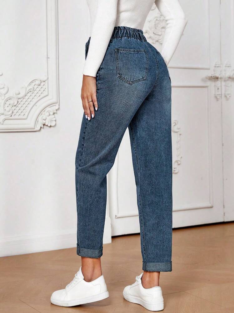 SHEIN Maternity Front Button Pocket Casual Straight-Leg Denim Pants, Jeans - Dark Wash - View 2
