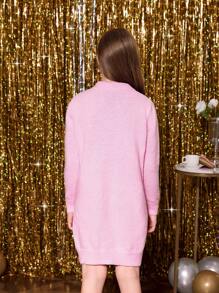 Vestido jacquard prateado com glitter e letras para meninas pré-adolescentes apresenta um design moderno e adorável