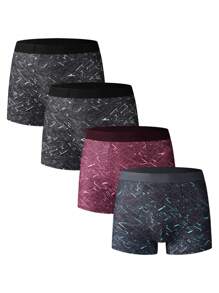 4pcs/Pack Men's Casual All-Over Print Boxer Briefs - Multicolor - View 1