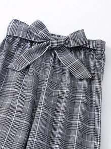 SHEIN 青少年女孩格子宽腿宽松裤配腰带