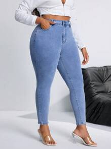 SHEIN SXY Elastischer Taillenbund Kordelzug Dekor eng anliegende Skinny Jeans in Große Größen