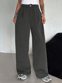 DAZY Women's Front Button Vertical Striped Rhinestone Embellished Casual Suit Pants Business Attire - Grey - View 10