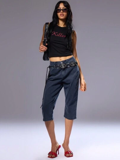 MUSERA Slant Pocket Capri Jeans, Spring 90's Cute Summer