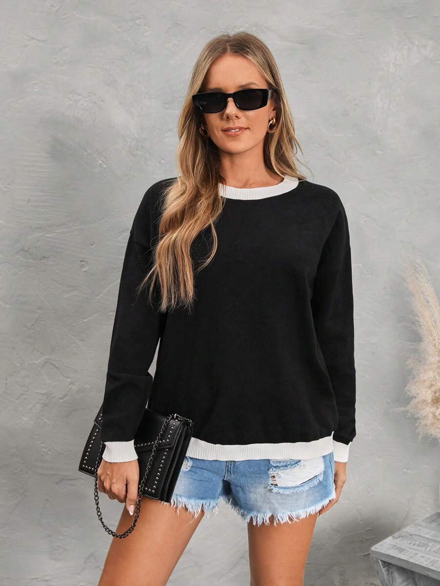SHEIN LUNE Women's Autumn/Winter Loose Casual Color Block Oversized Sweater
