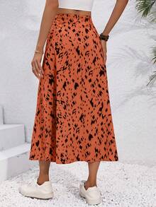 Chiquease Women's A-Line High Split Floral Allover Print Vacation Skirt - Burnt Orange - View 2