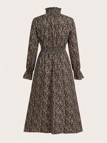 SHEIN LUNE 立领长袖全印花连衣裙，日常休闲装 - 彩色 - 查看 2