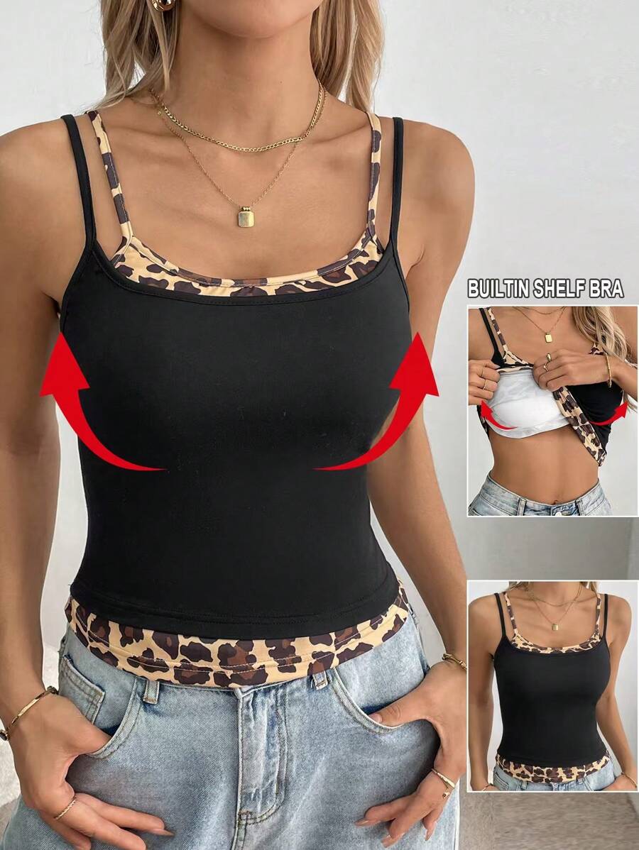 Chiquease Top sans manches d'été à imprimé léopard et patchwork, style casual - Multicolore - Voir 1