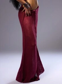 MUSERA Distressed Knit Maxi Skirt - Burgundy - View 3