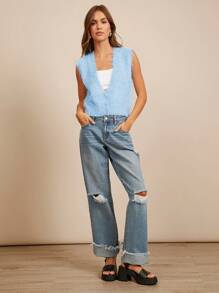 WESTFADE Chaleco de suéter cepillado - Celeste - Ver 2