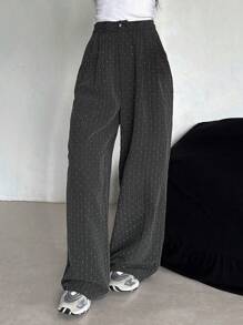 DAZY Women's Front Button Vertical Striped Rhinestone Embellished Casual Suit Pants Business Attire - Grey - View 7