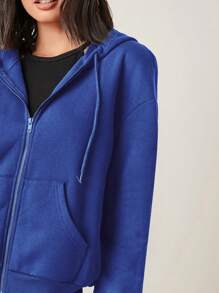 RueChic Drop Shoulder Zip Up Hoodie - Blue - View 4