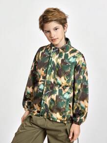SHEIN Chamarra para adolescentes varones con capucha, forro térmico y estampado de camuflaje, para deportes al aire libre - Multicolor - Ver 7