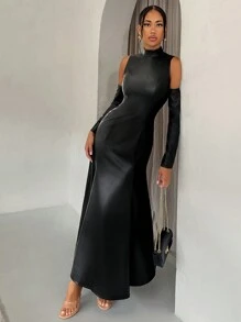 Allurite Vestido de tirantes de unicolor con bajo acampanado para mujer