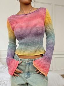 SHEIN Unity 女士渐变色圆领长袖休闲毛衣，秋冬，长袖上衣