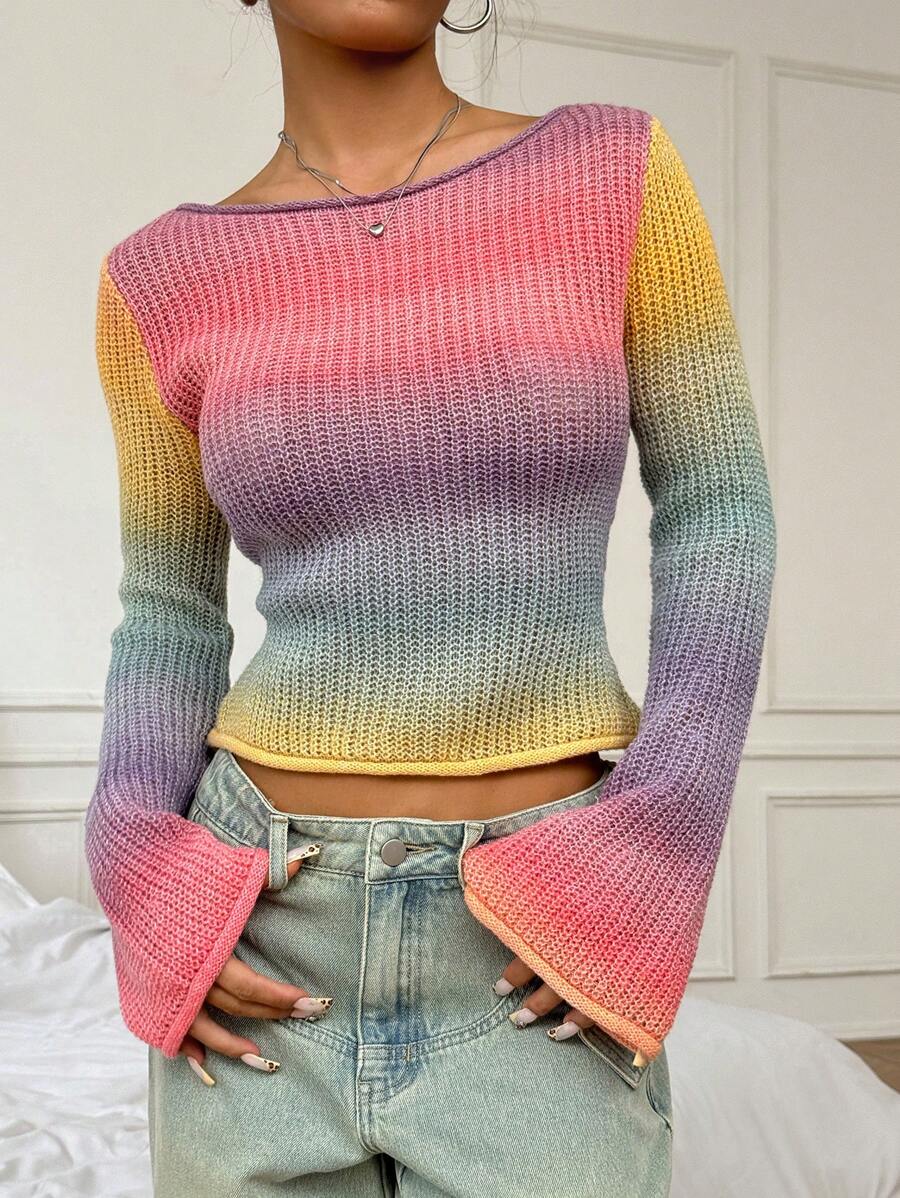 SHEIN Unity 女士渐变色圆领长袖休闲毛衣，秋冬，长袖上衣