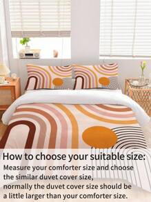 3pcs Geometric Pattern Duvet Cover Set, Comfortable Bedding Set Including 1 Duvet Cover And 2 Pillowcases, Made Of Skin-Friendly 100% Polyester Fabric, Suitable For Bedroom, Dorm, Or Travel - Multicolor - View 5