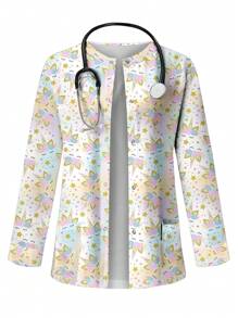 PopScrub Jaket Seragam Perawat Wanita Motif Unicorn dengan Kancing Depan - MultiWarna - View 1