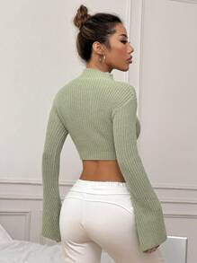 Flirla Suéter ajustado de manga larga con cuello alto de unicolor, otoño/invierno para mujeres