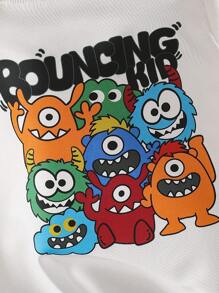 男婴卡通怪物与字母印花针织柔软休闲仿多层长袖圆领毛衣上衣