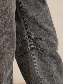 WESTFADE Premium 91% Cotton Denim Crossover Mid Rise Baggy Straight Leg Jeans - Black - View 2