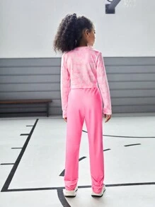 Conjunto deportivo de sudadera de cuello redondo con estampado digital de manga larga y pantalones estampados para niña preadolescente, otoño/invierno - Rosa - Ver 2