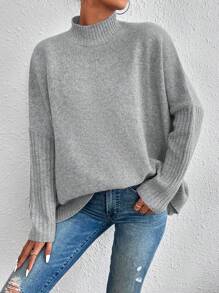 RueChic Jersey de cuello alto de manga murciélago