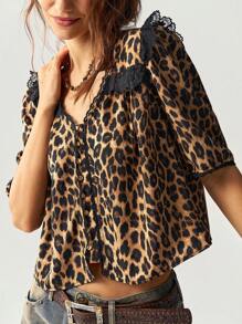 Bohemela Women's V-Neck Loose Vacation Print Woven Blouse, Short Sleeve,Short Sleeve Tops