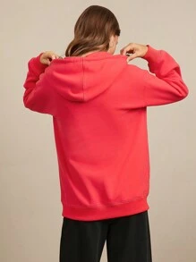 WESTFADE Summer 70% Cotton Fleece Two Tone Contrast Trim Zip Front Long Sleeve Oversized Boyfriend Hoodie