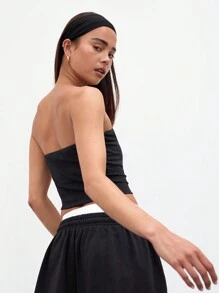 MUSERA ESSENTIALS Snatched Cropped Tube Top Casual Summer - Black - View 3