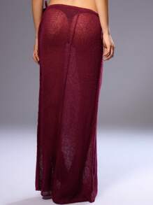 MUSERA Distressed Knit Maxi Skirt - Burgundy - View 4