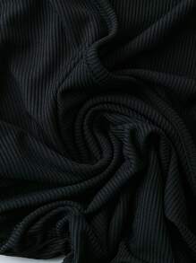 SHEIN PETITE 2 件套女士休闲纯色系腰无袖上衣和阔腿裤套装 - 黑色 - 查看 7