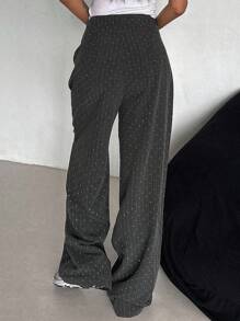 DAZY Women's Front Button Vertical Striped Rhinestone Embellished Casual Suit Pants Business Attire - Grey - View 5