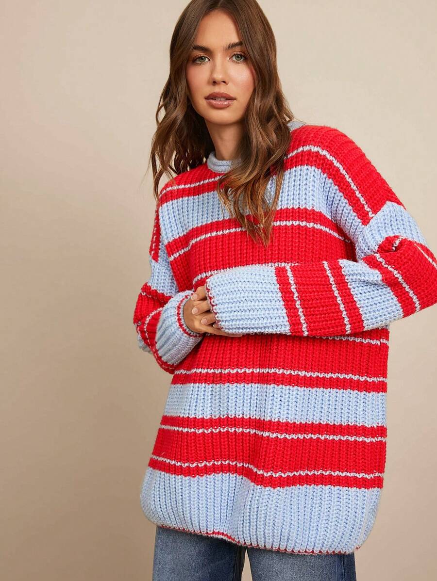 WESTFADE Jersey oversized casual de rayas para otoño