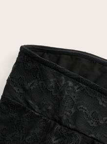 Sweetina 女士蕾丝撞色抽绳不对称下摆短款吊带背心 - 黑色 - 查看 3