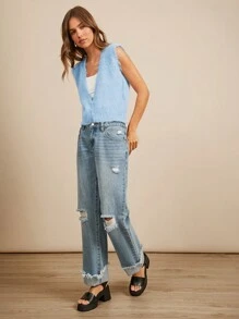 WESTFADE Chaleco de suéter cepillado - Celeste - Ver 3