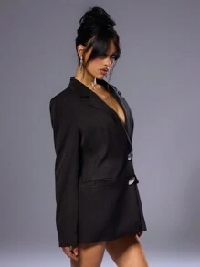 MUSERA 老派双排扣西装裙，优雅商务休闲风，适合夏季、春季、假期、毕业舞会、婚礼、生日等场合。 - 黑色 - 查看 2