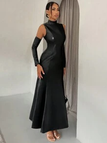 Allurite Vestido de tirantes de unicolor con bajo acampanado para mujer